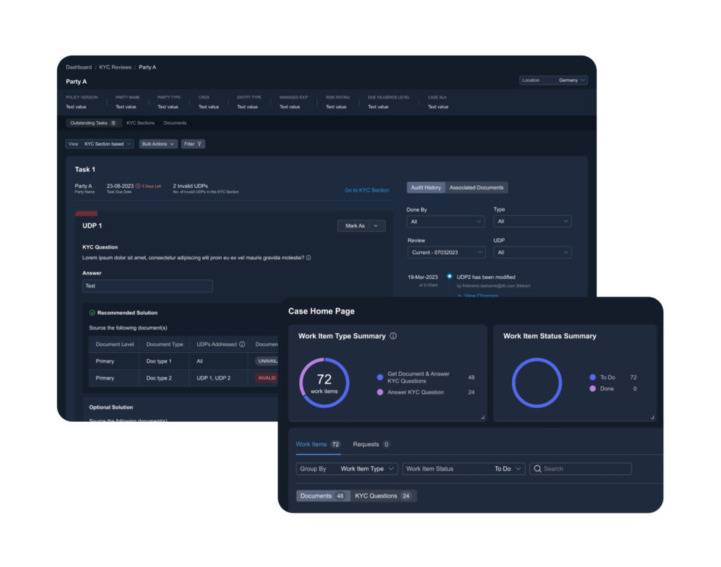 Screen designs of the redesign KYC tool